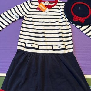 Gymboree girls white navy and red sweater dress size 10 with hats